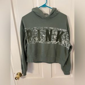 PINK cropped hoodie in sage green Sz S